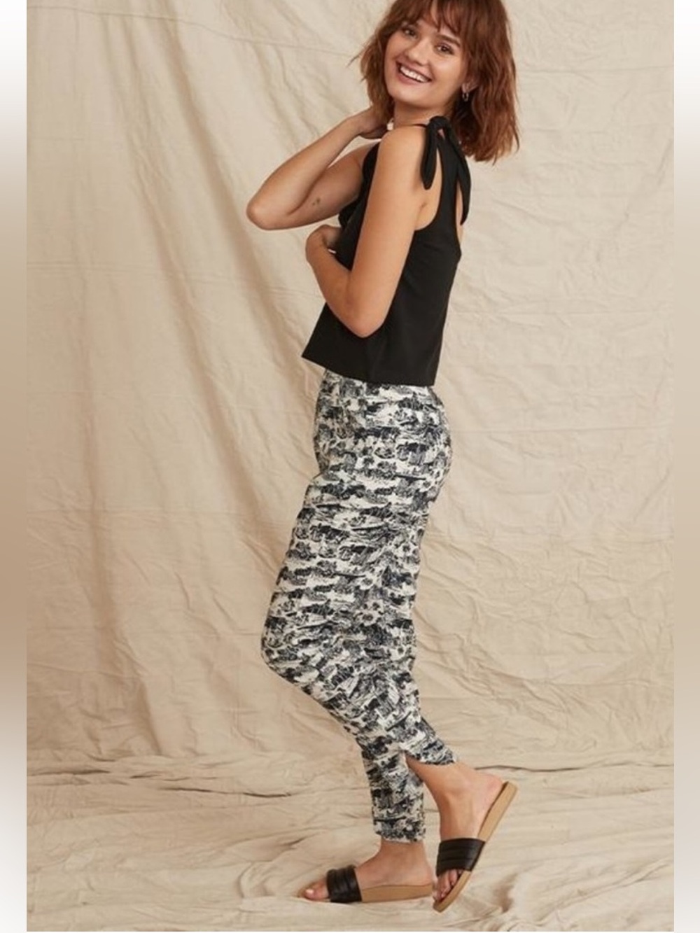 Marine Layer Allison Pant San Francisco Toile Print Black White Pull-on Size M